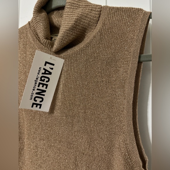 REVOLVE L’Agence XS Sabrina Sleeveless Turtleneck Top Knit Blouse Gold Biscotti - Picture 11 of 11